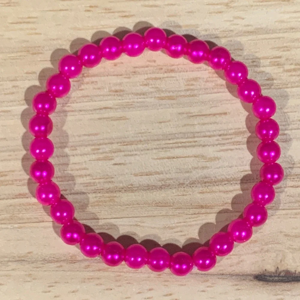 Hand Crafted‎ Pink and White Bracelet Set Of 3 Faux Pearl Beaded Stretch Barbie